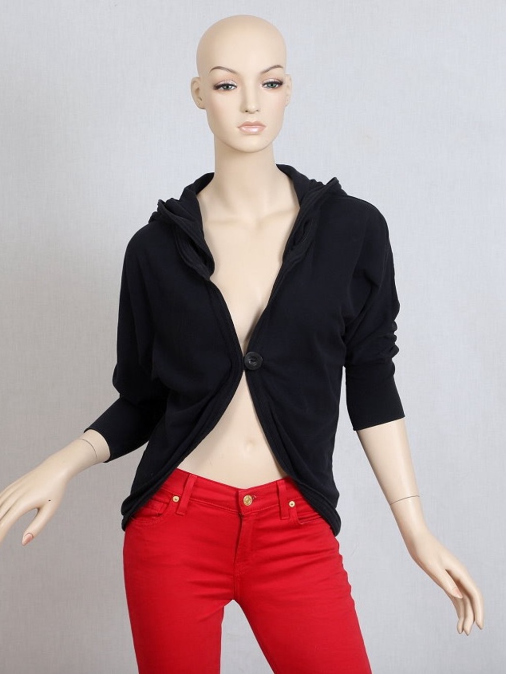 Juicy Couture Black Hooded Single-Button Women's cotton Cardigan Small